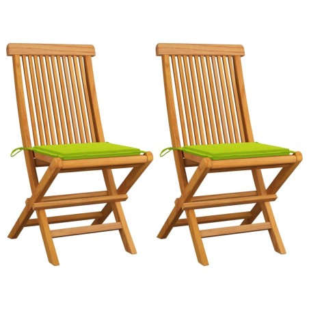 Chaises de jardin avec coussins vert vif lot de 2 Bois de teck 