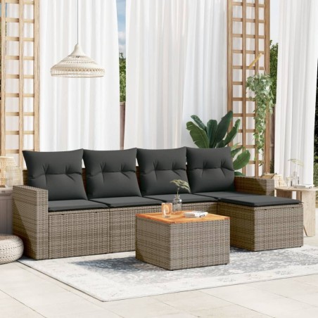 Salon de jardin 6 pcs avec coussins gris résine tressée 