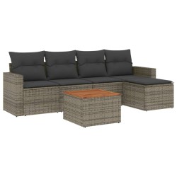 Salon de jardin 6 pcs avec coussins gris résine tressée 