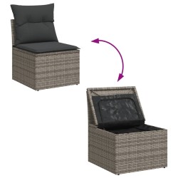 Salon de jardin 6 pcs avec coussins gris résine tressée 