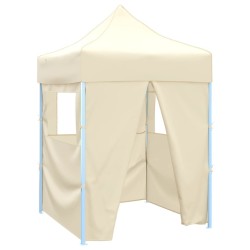 Tente de réception pliable avec 4 parois 2x2 m Acier Crème 