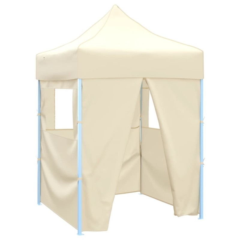 Tente de réception pliable avec 4 parois 2x2 m Acier Crème 