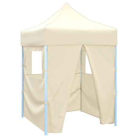 Tente de réception pliable avec 4 parois 2x2 m Acier Crème 