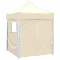 Tente de réception pliable avec 4 parois 2x2 m Acier Crème 