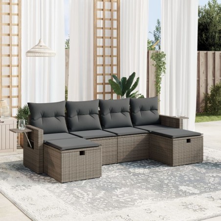 Salon de jardin 6 pcs avec coussins gris résine tressée 