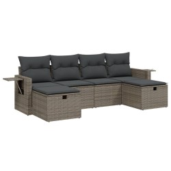 Salon de jardin 6 pcs avec coussins gris résine tressée 