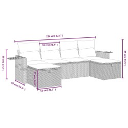 Salon de jardin 6 pcs avec coussins gris résine tressée 