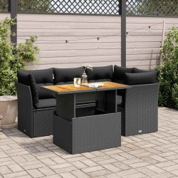 Salon de jardin 5 pcs avec coussins noir résine tressée 
