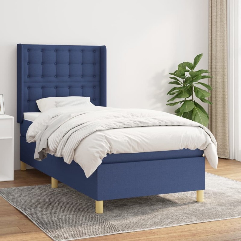 Sommier à lattes de lit avec matelas Bleu 90x190 cm Tissu 
