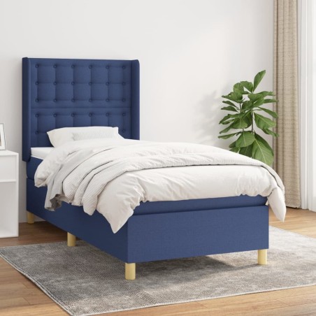 Sommier à lattes de lit avec matelas Bleu 90x190 cm Tissu 