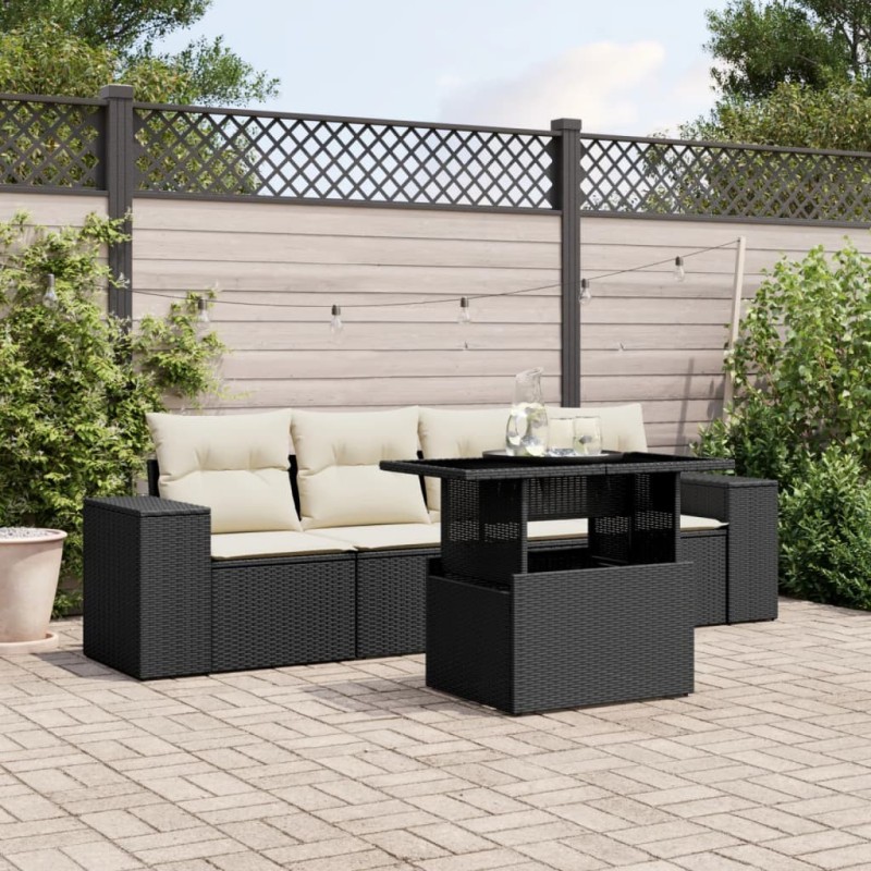 Salon de jardin 5 pcs avec coussins noir résine tressée 