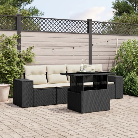Salon de jardin 5 pcs avec coussins noir résine tressée 