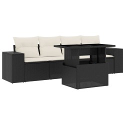 Salon de jardin 5 pcs avec coussins noir résine tressée 