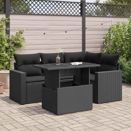 Salon de jardin 5 pcs avec coussins noir résine tressée 