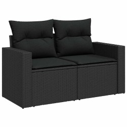 Salon de jardin 5 pcs avec coussins noir résine tressée 