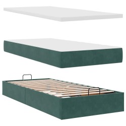 Cadre de lit ottoman avec matelas vert foncé 100x200 cm velours 