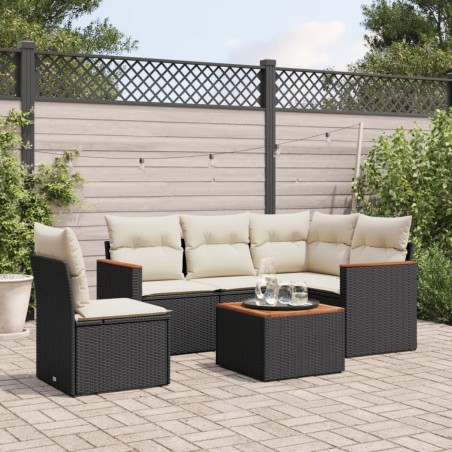 Salon de jardin 6 pcs avec coussins noir résine tressée 