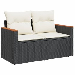 Salon de jardin 6 pcs avec coussins noir résine tressée 