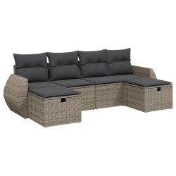 Salon de jardin 6 pcs avec coussins gris résine tressée 