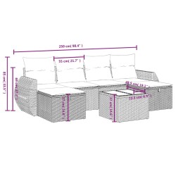 Salon de jardin 6 pcs avec coussins gris résine tressée 