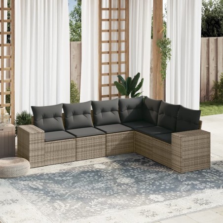 Salon de jardin 6 pcs avec coussins gris résine tressée 