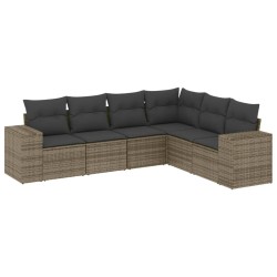 Salon de jardin 6 pcs avec coussins gris résine tressée 