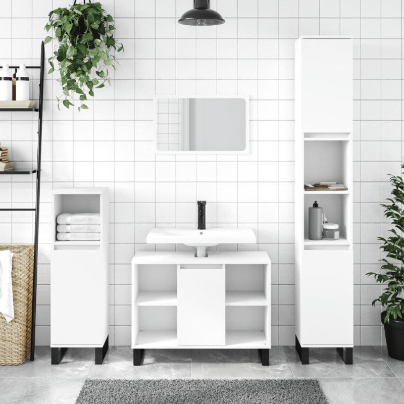 Ensemble de meubles salle de bain 3 pcs blanc bois d'ingénierie 
