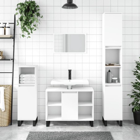 Ensemble de meubles salle de bain 3 pcs blanc bois d'ingénierie 