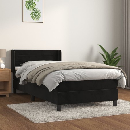 Sommier à lattes de lit avec matelas Noir 100x200 cm Velours 