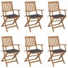 Chaises pliables de jardin lot de 6 avec coussins Bois d'acacia 