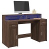 Bureau et lumières LED chêne marron bois d'ingénierie 