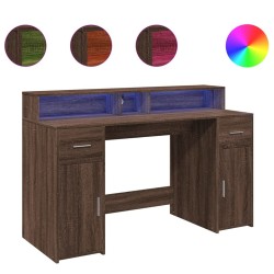 Bureau et lumières LED chêne marron bois d'ingénierie 