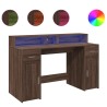 Bureau et lumières LED chêne marron bois d'ingénierie 