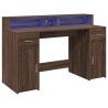 Bureau et lumières LED chêne marron bois d'ingénierie 