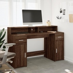 Bureau et lumières LED chêne marron bois d'ingénierie 