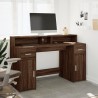 Bureau et lumières LED chêne marron bois d'ingénierie 