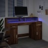 Bureau et lumières LED chêne marron bois d'ingénierie 
