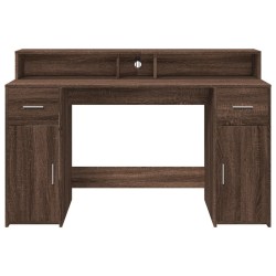 Bureau et lumières LED chêne marron bois d'ingénierie 