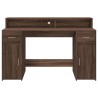 Bureau et lumières LED chêne marron bois d'ingénierie 