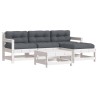 Salon de jardin 5 pcs avec coussins blanc bois massif 