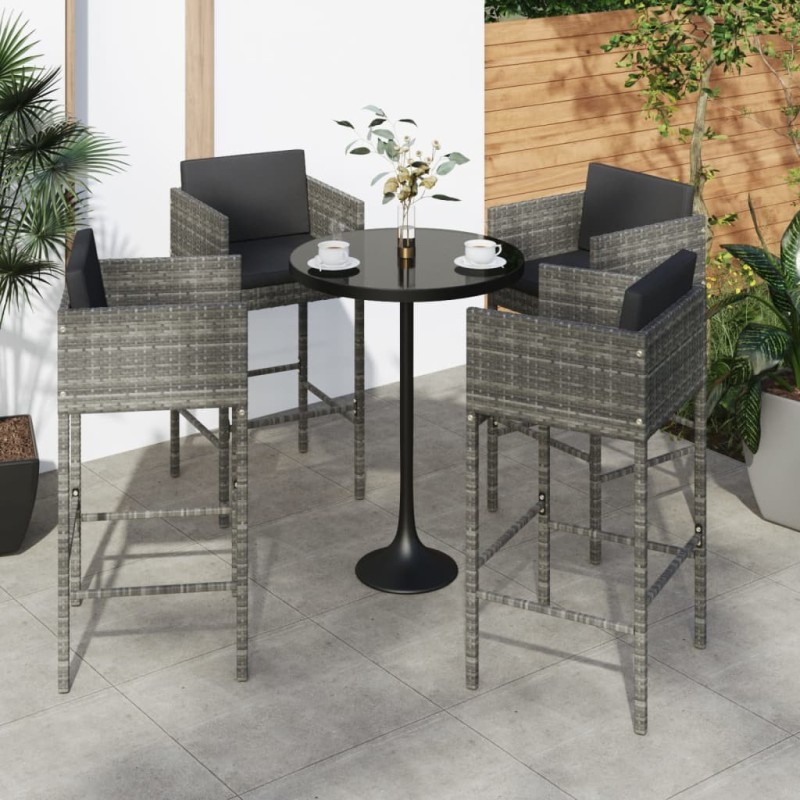 Tabourets de bar lot de 4 avec coussins gris résine tressée Tabourets de bar lot de 4 avec coussins gris résine tressée