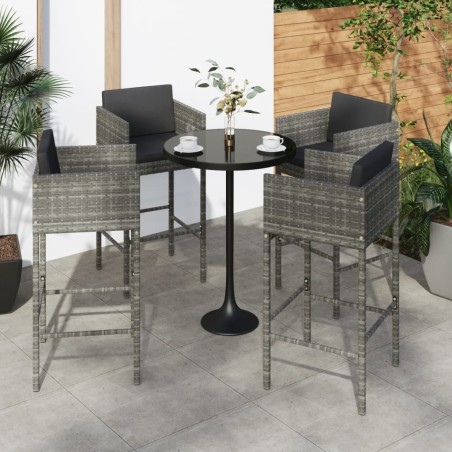 Tabourets de bar lot de 4 avec coussins gris résine tressée 