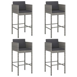 Tabourets de bar lot de 4 avec coussins gris résine tressée 