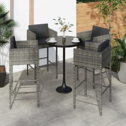 Tabourets de bar lot de 4 avec coussins gris résine tressée 