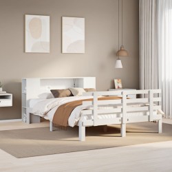 Lit bibliothèque sans matelas blanc 140x190 cm bois pin massif 