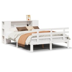 Lit bibliothèque sans matelas blanc 140x190 cm bois pin massif 