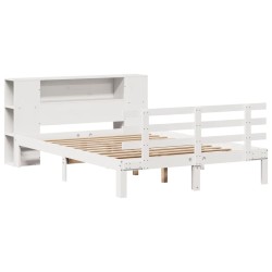 Lit bibliothèque sans matelas blanc 140x190 cm bois pin massif 