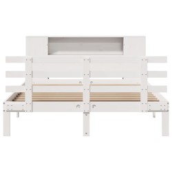 Lit bibliothèque sans matelas blanc 140x190 cm bois pin massif 