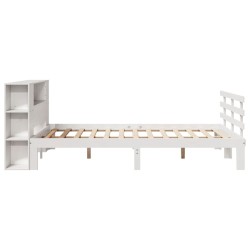 Lit bibliothèque sans matelas blanc 140x190 cm bois pin massif 