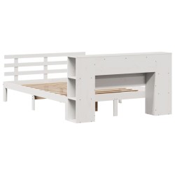 Lit bibliothèque sans matelas blanc 140x190 cm bois pin massif 